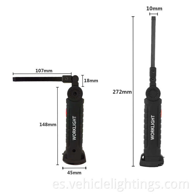 Luz de trabajo de mazorca de LED caliente de 360 ​​grados Rotate USB recargable Inspección de automóvil cubierta de goma Lámpara de trabajo con imán y gancho